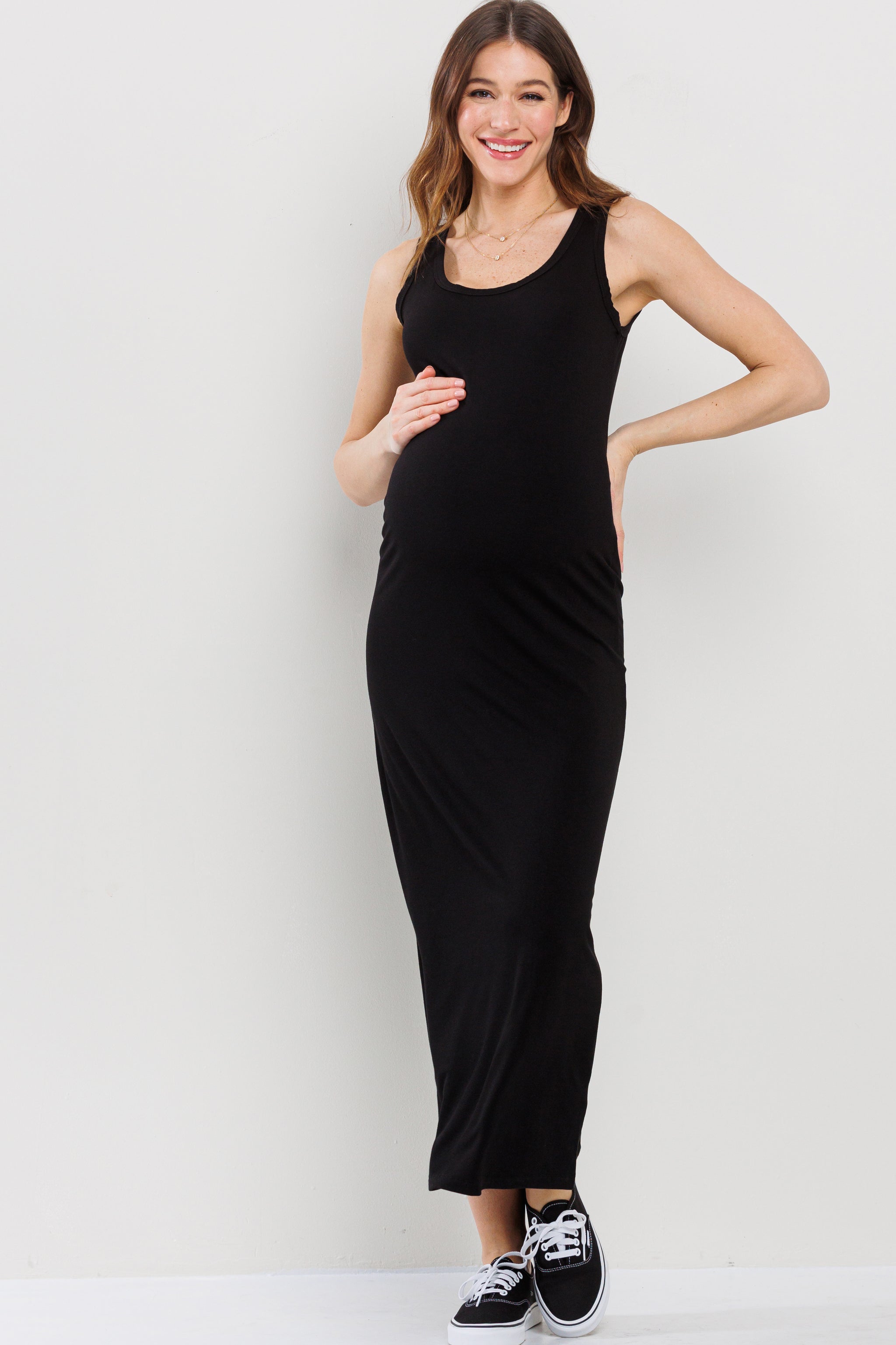 maternity maxi tank dress Tank Round Neck Maternity Maxi Dress – HELLO MIZ