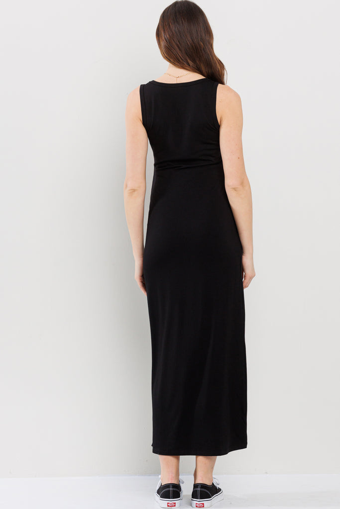 Black Tank Round Neck Maternity Maxi Dress