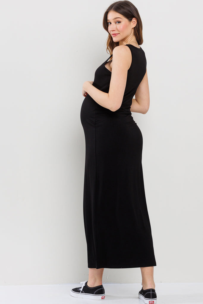 Black Tank Round Neck Maternity Maxi Dress