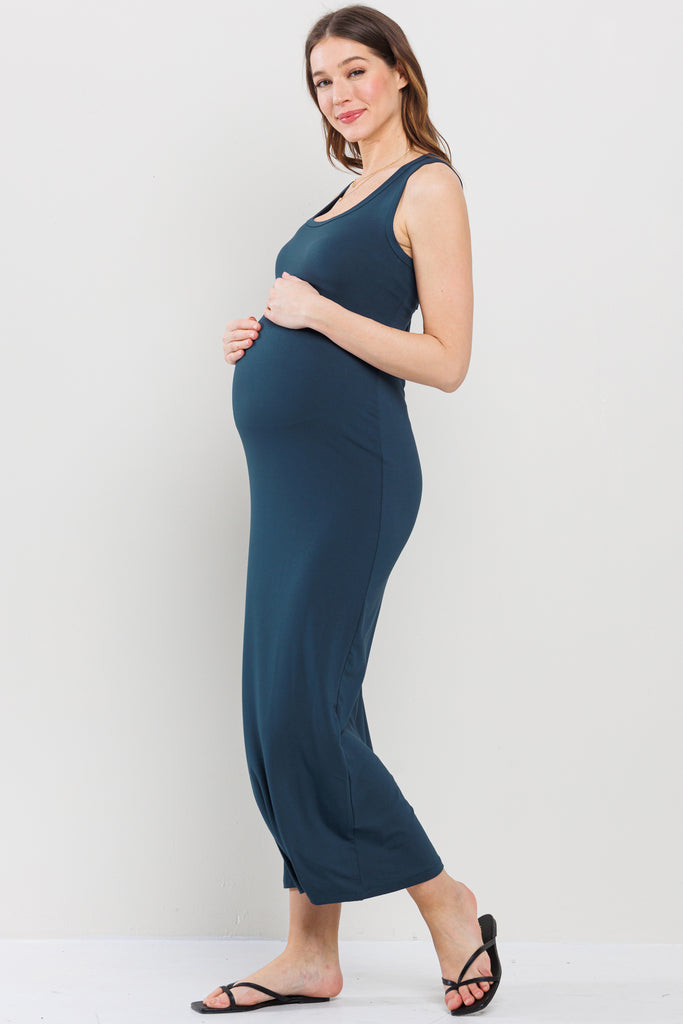 Teal Tank Round Neck Maternity Maxi Dress