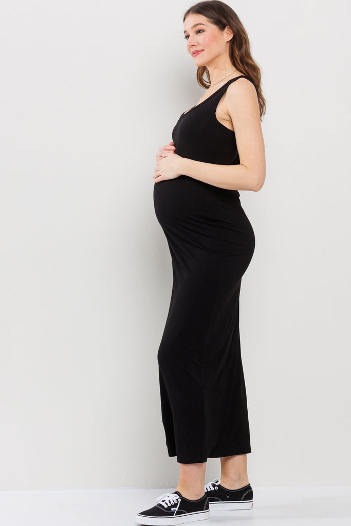 Black Tank Round Neck Maternity Maxi Dress