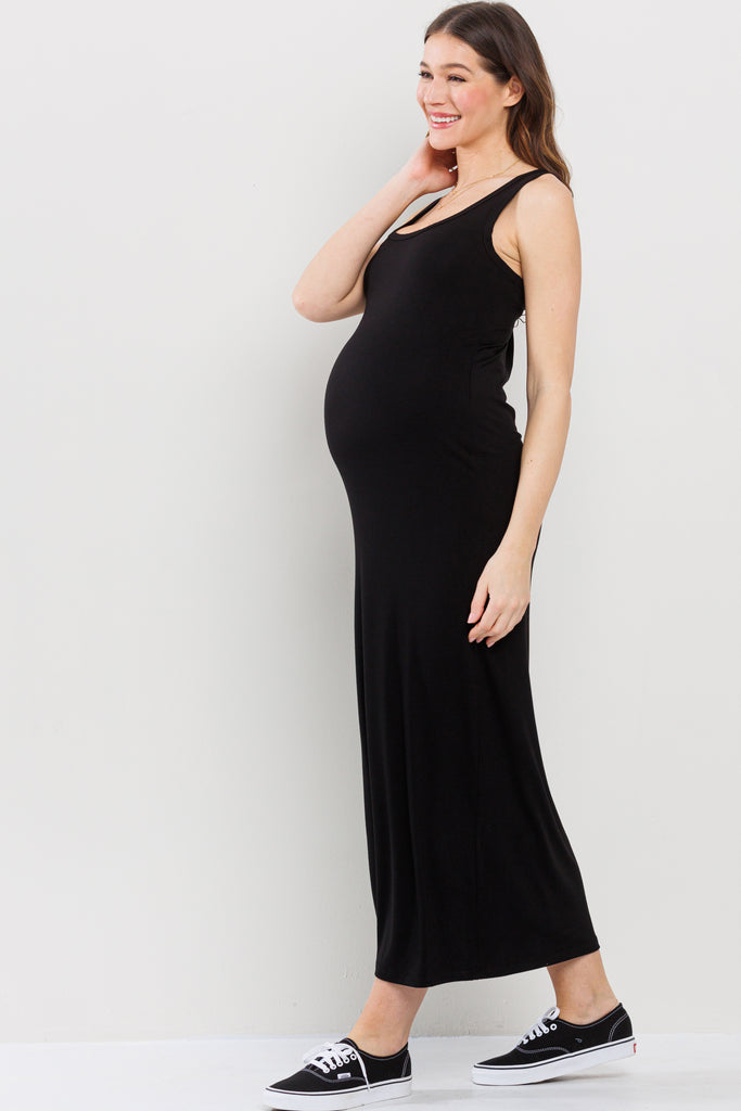 Black Tank Round Neck Maternity Maxi Dress