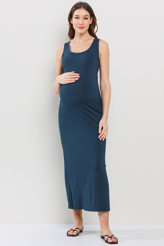 Teal Tank Round Neck Maternity Maxi Dress