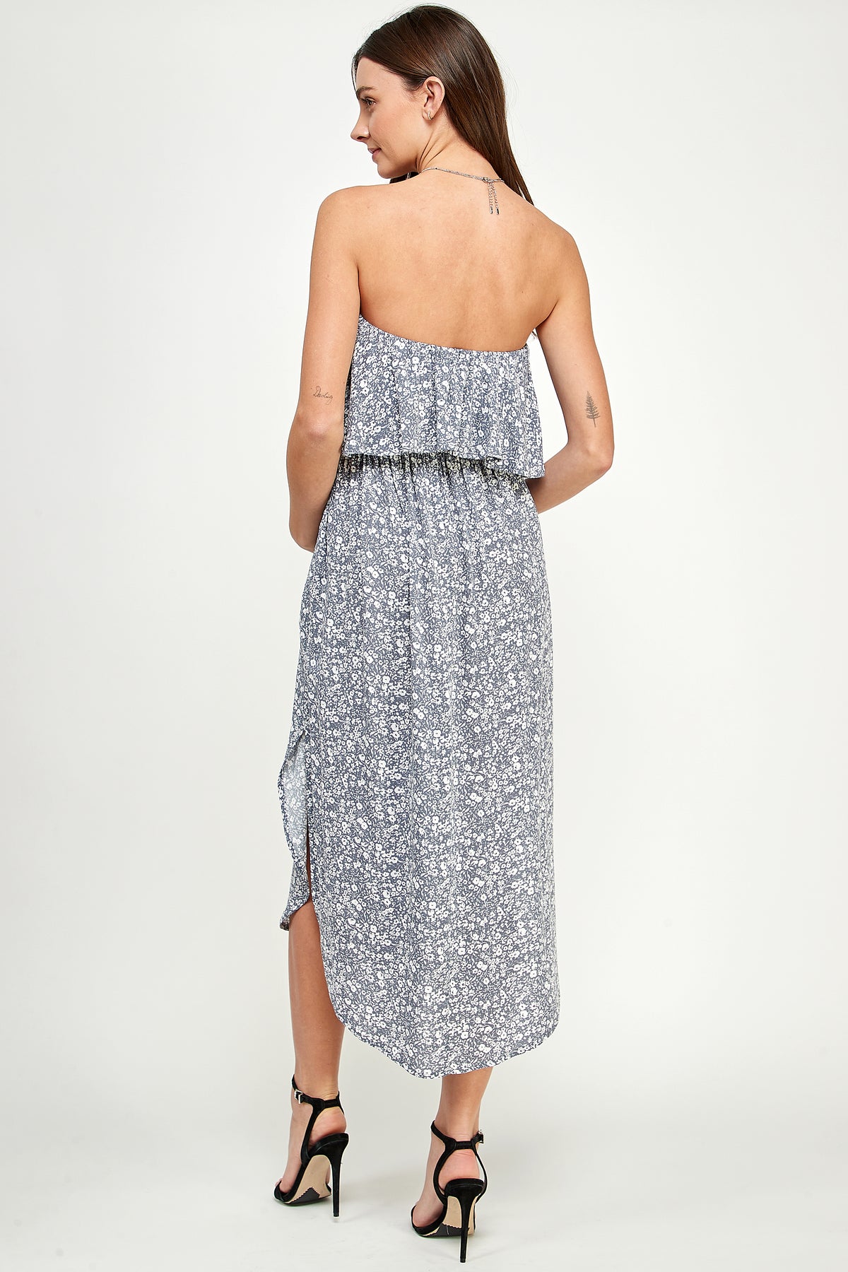 Grey Strapless Ruffled Side Slit Maternity Dress