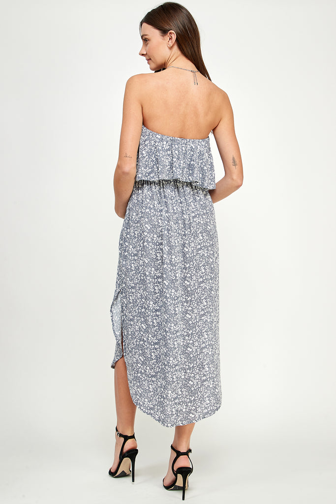 Grey Strapless Ruffled Side Slit Maternity Dress