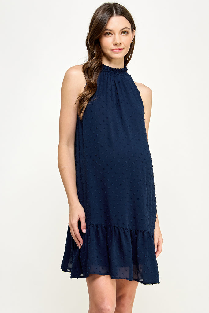 Navy  Sleeveless Smocked Neck Loose Fit Mini Maternity Dress