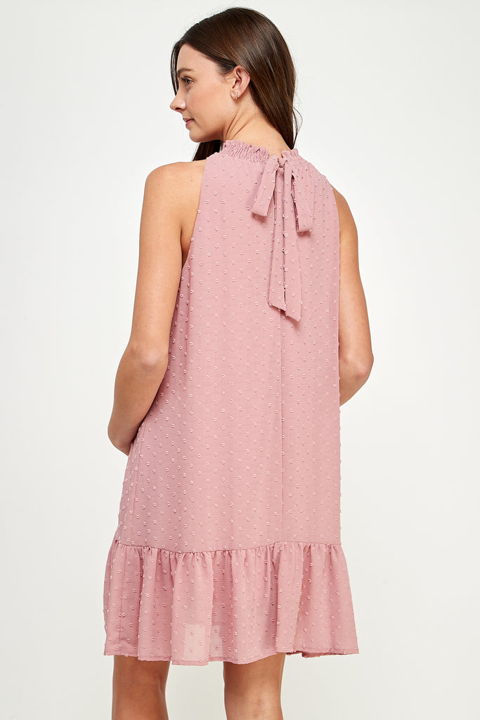 Mauve Sleeveless Smocked Neck Loose Fit Mini Maternity Dress