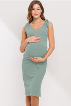 Mint Sleeveless Shoulder Tie Nursing Dress Front View