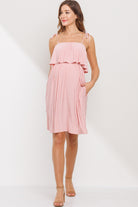 Peach Double Layer Ruffle Adjustable Strap Maternity Mini Dress