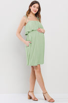 Sage Double Layer Ruffle Adjustable Strap Maternity Mini Dress