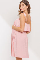Peach Double Layer Ruffle Adjustable Strap Maternity Mini Dress