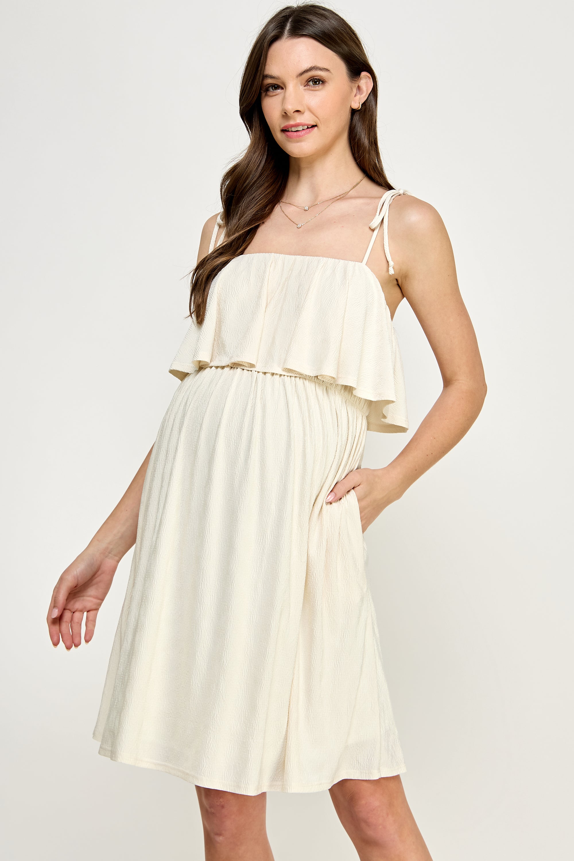 Double Layer Ruffle Adjustable Strap Maternity Mini Dress – HELLO MIZ