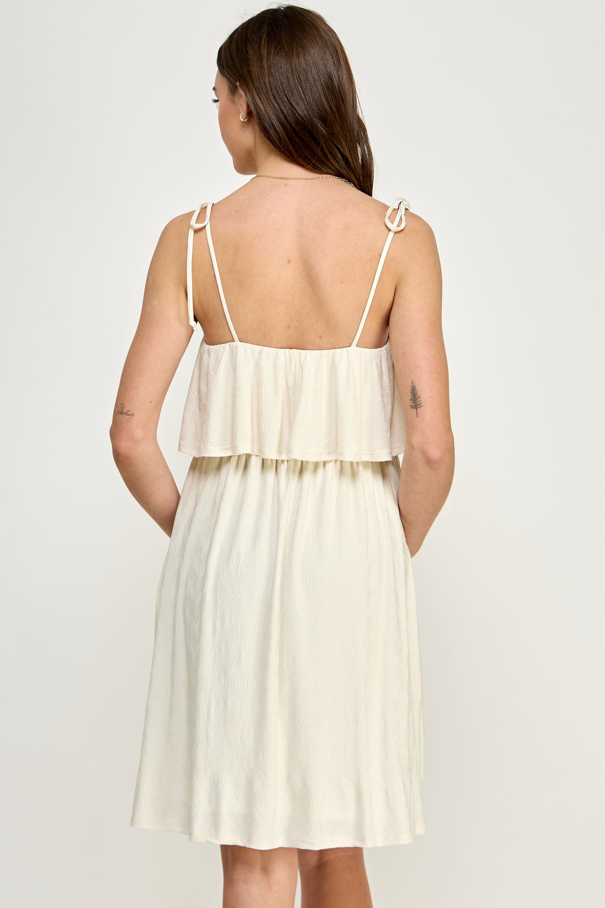 Ivory Double Layer Ruffle Adjustable Strap Maternity Mini Dress