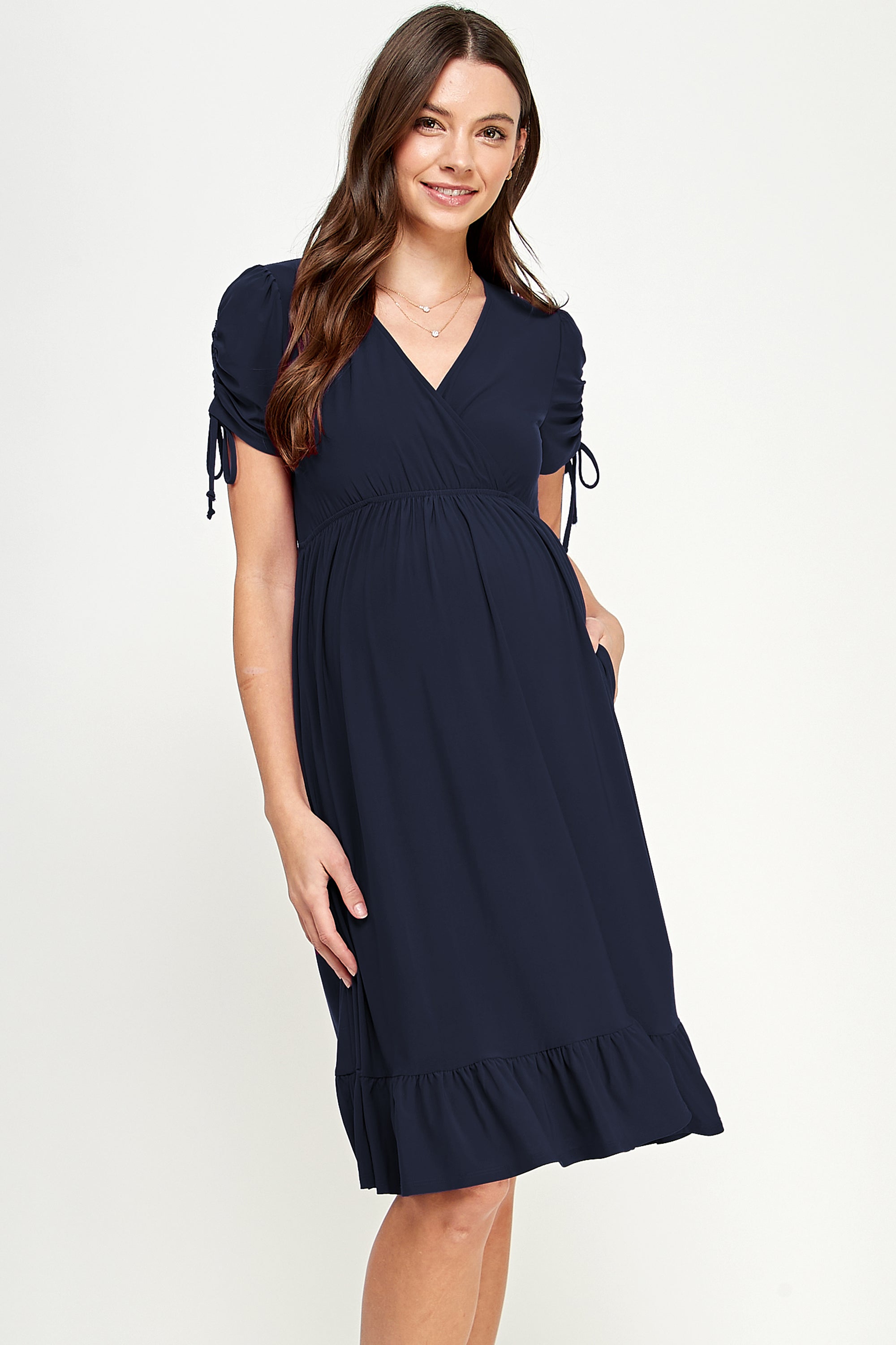 Adjustable Sleeve V-Neck Maternity Dress NAVY / SMALL Adjustable Sleeve V-Neck Maternity Dress NAVY / SMALL