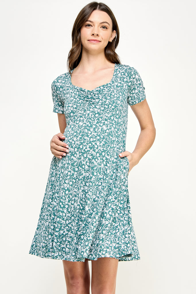 Sage Short Sleeve Sweetheart Neckline Mini Maternity Dress