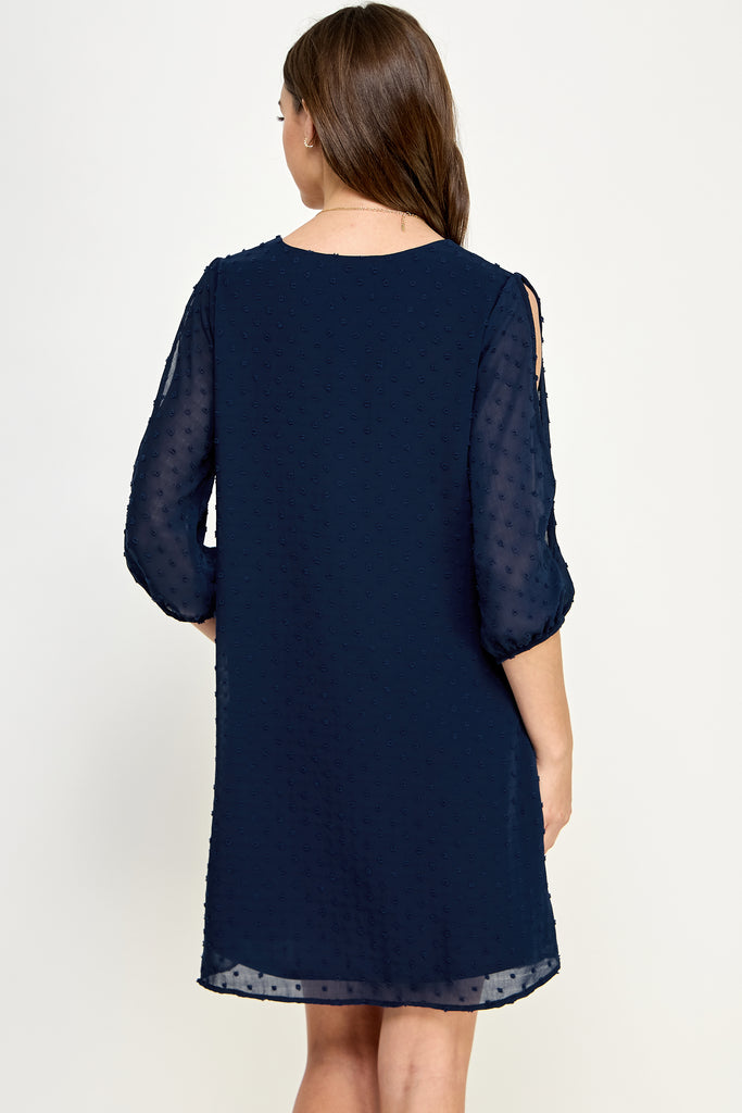 Navy Cold Shoulder Swiss Dot Maternity Tunic Dress