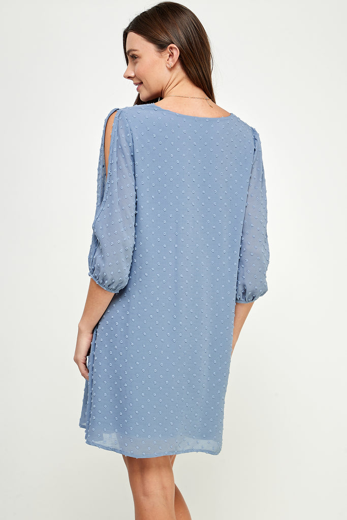 Chambray Cold Shoulder Swiss Dot Maternity Tunic Dress