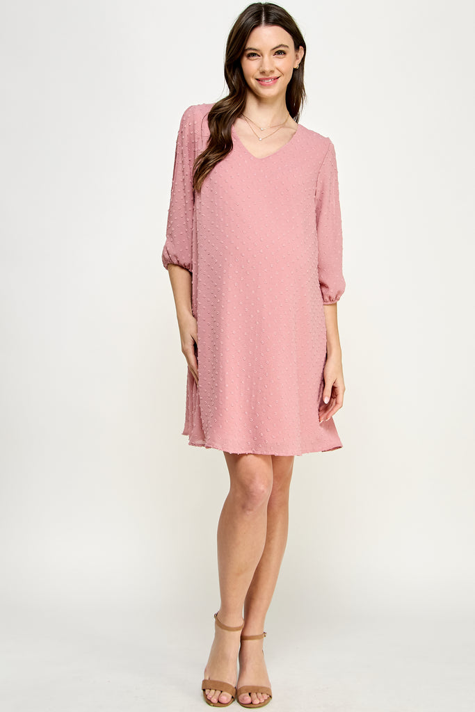 Mauve Cold Shoulder Swiss Dot Maternity Tunic Dress