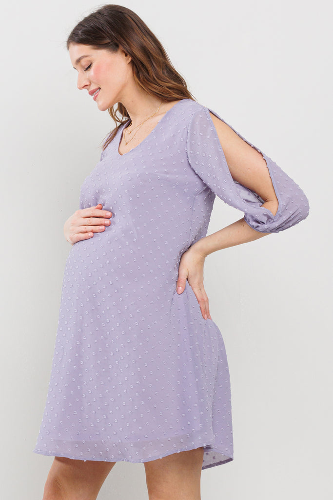 Lilac Cold Shoulder Swiss Dot Maternity Tunic Dress