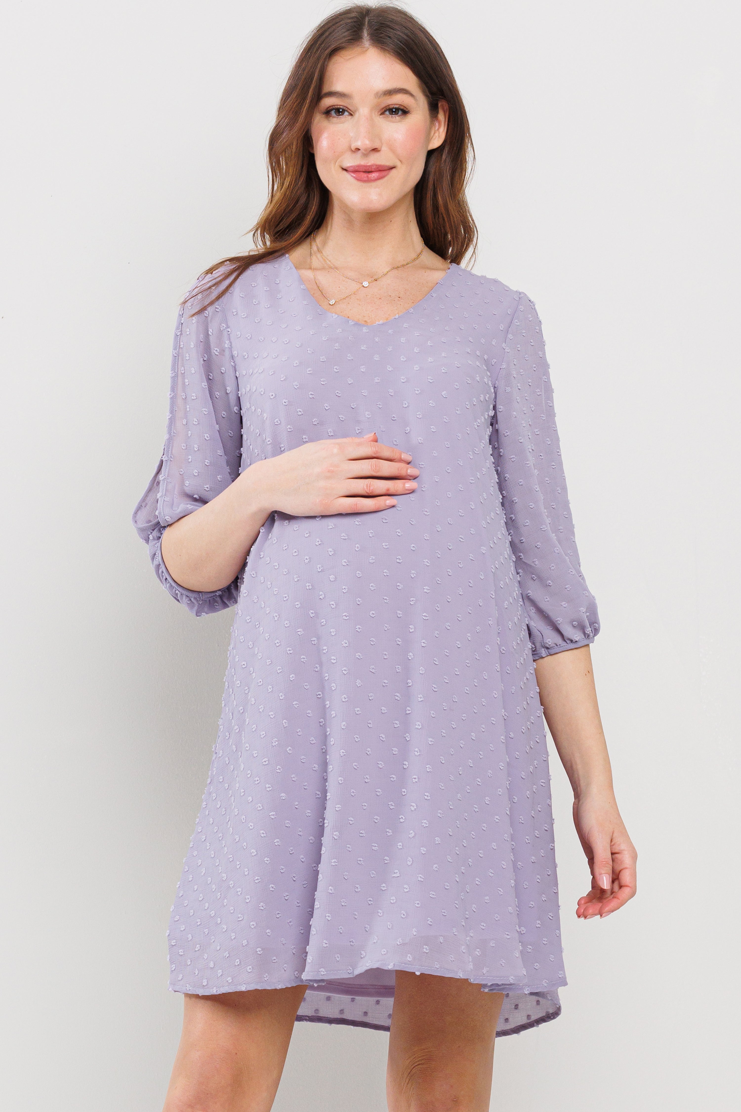 purple long sleeve maternity dress Hello Miz Women's Ribbed Long Sleeve V Neck Maternity Midi Dress - Purple