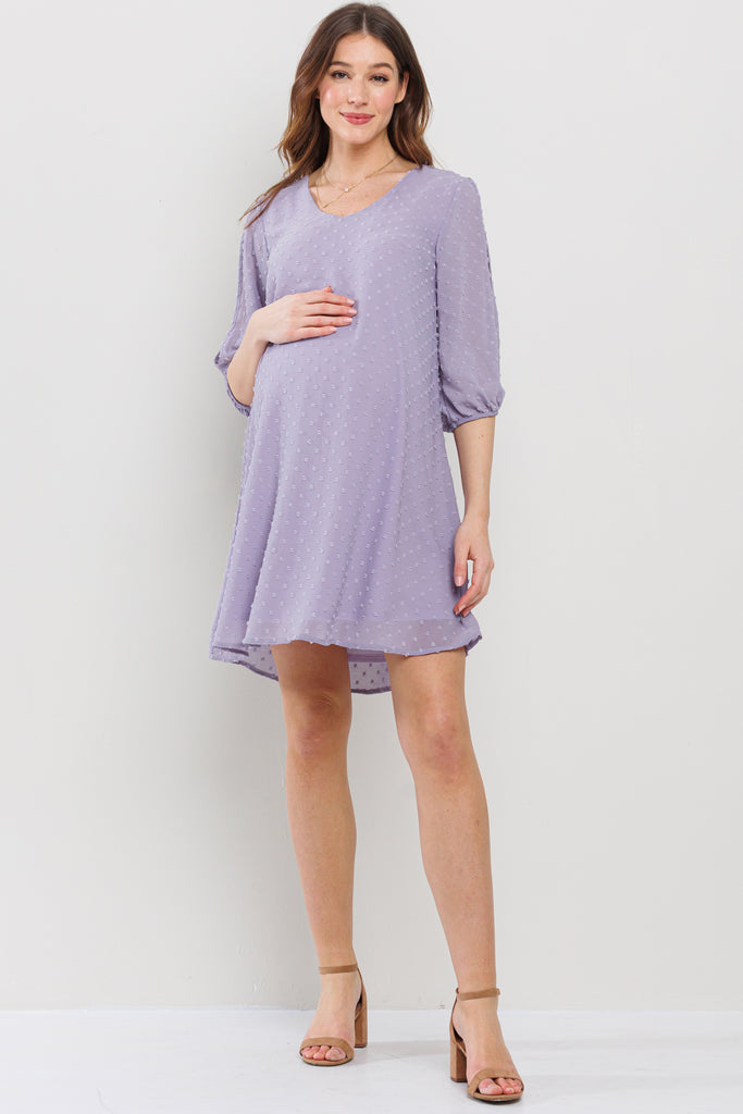 Lilac Cold Shoulder Swiss Dot Maternity Tunic Dress