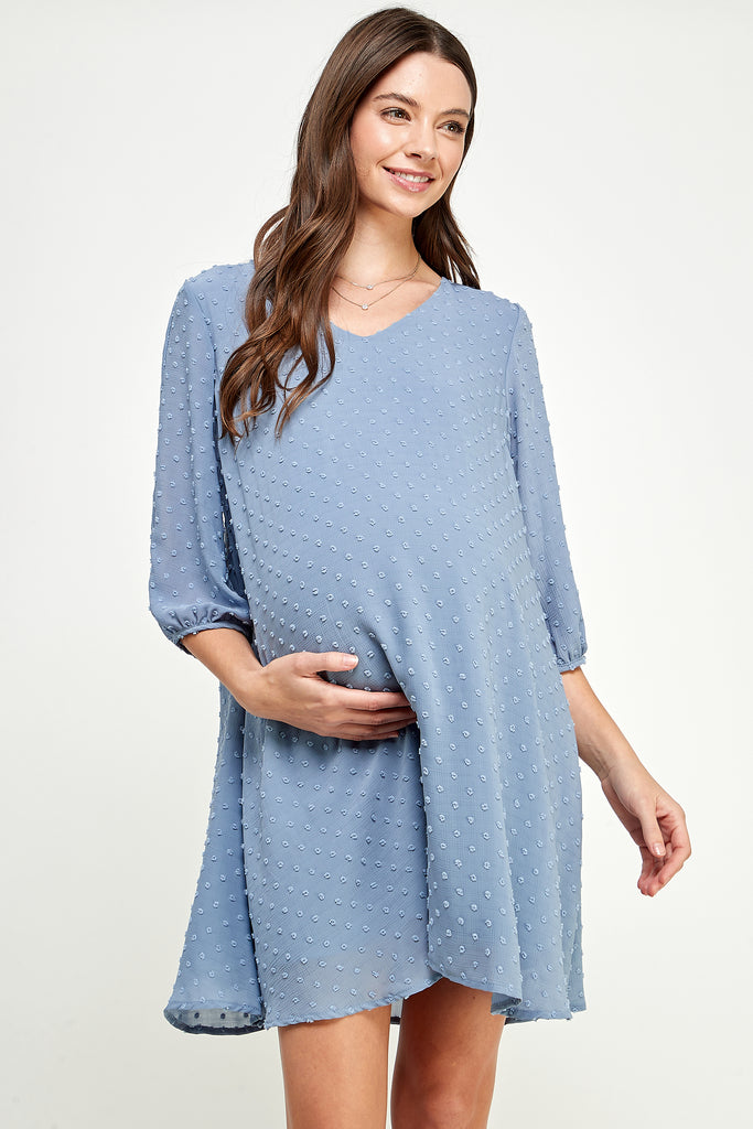 Chambray Cold Shoulder Swiss Dot Maternity Tunic Dress