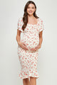 Ivory Smocked Square Neck Bodycon Midi Maternity Dress