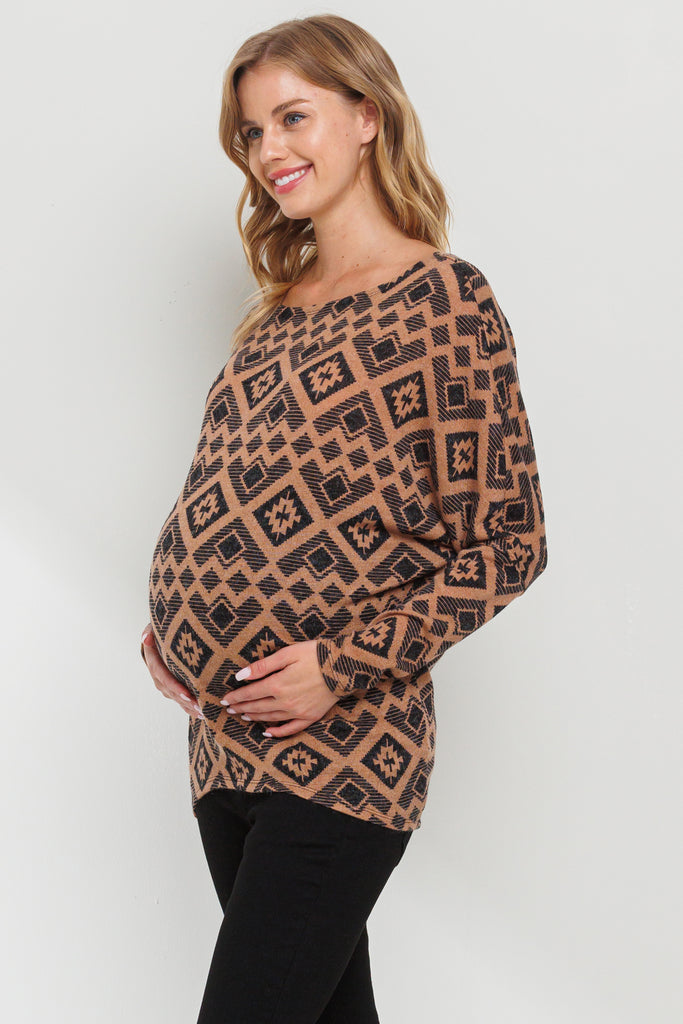 Brown Dolman Sleeve Rib Knit Maternity Top