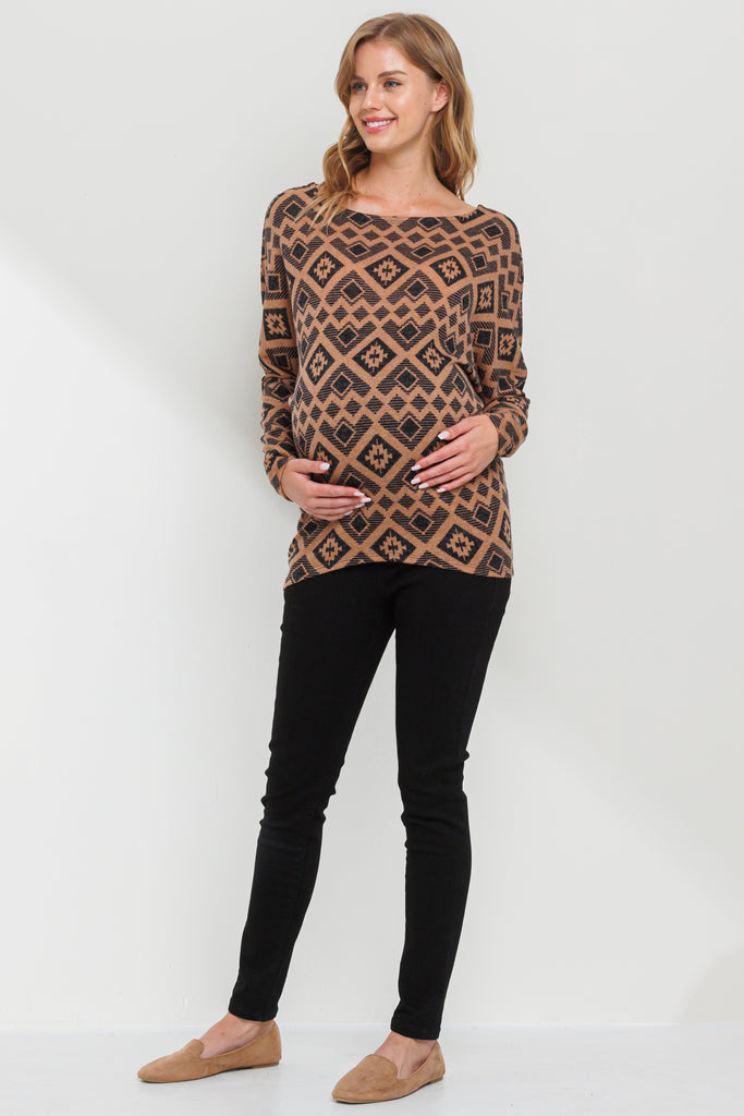 Brown Dolman Sleeve Rib Knit Maternity Top