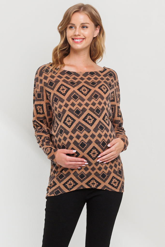 Brown Dolman Sleeve Rib Knit Maternity Top