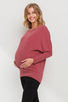Red Rib Knit Boat Neck Dropped Shoulder Long Sleeve Maternity Top