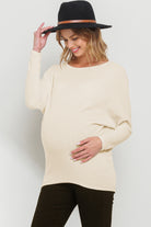 Oatmeal Rib Knit Boat Neck Dropped Shoulder Long Sleeve Maternity Top