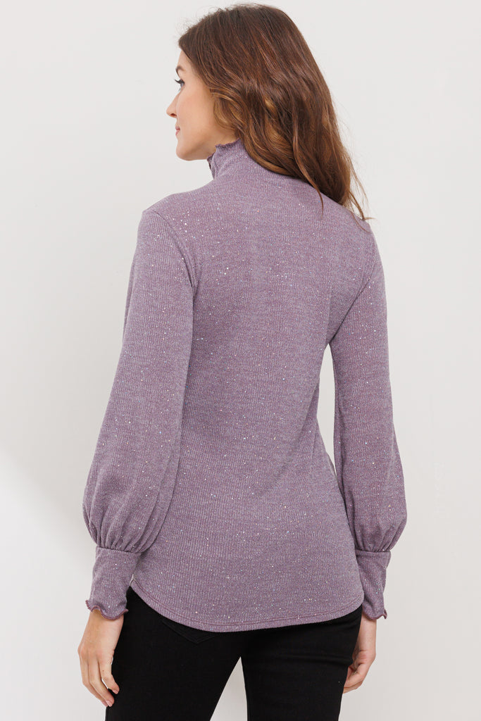 Purple Turtle Neck Long Sleeve Sequin Maternity Top