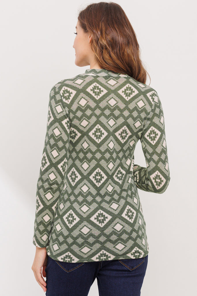 Sage Mock Neck Print Long Sleeve Maternity Top