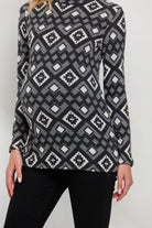 Black Mock Neck Print Long Sleeve Maternity Top