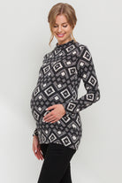 Black Mock Neck Print Long Sleeve Maternity Top