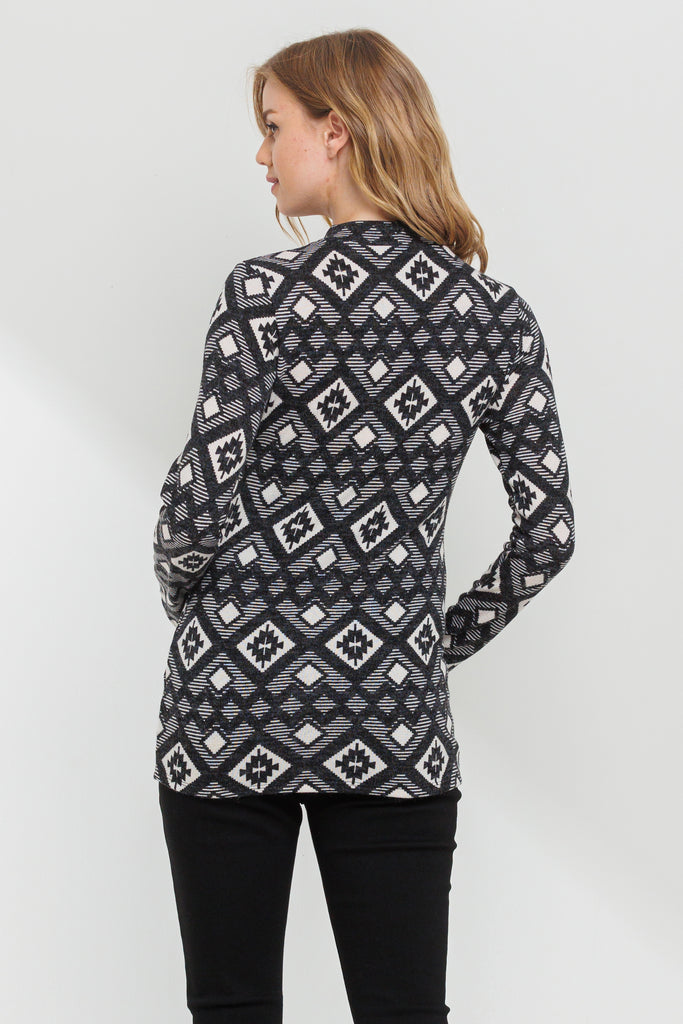 Black Mock Neck Print Long Sleeve Maternity Top