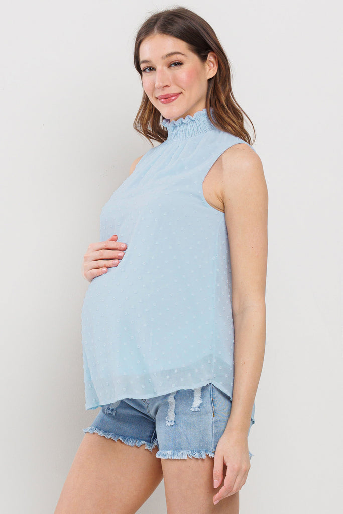 Sky Blue Double Layer Smocked Neck Textured Maternity Blouse