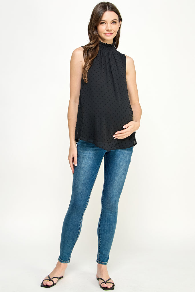 Black Double Layer Smocked Neck Textured Maternity Blouse