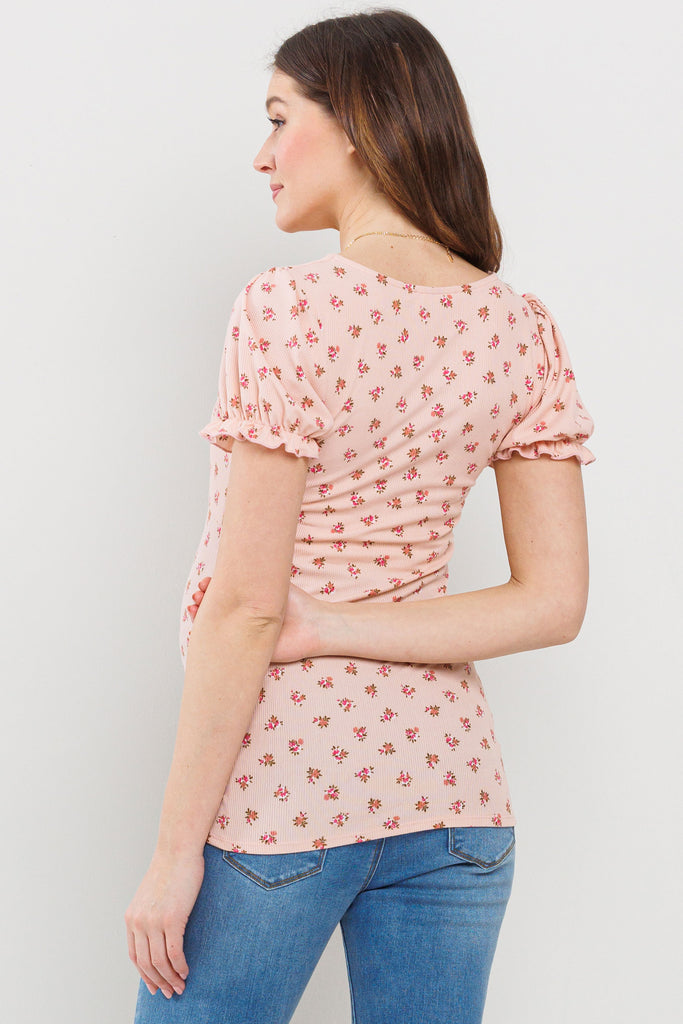 Blush Floral Sweetheart Puff Sleeve Maternity Top