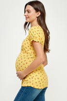 Yellow Floral Sweetheart Puff Sleeve Maternity Top