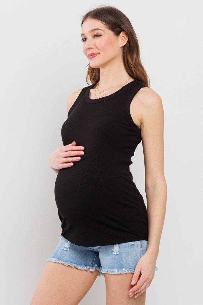 Black Scoop Neck Basic Maternity Tank Top