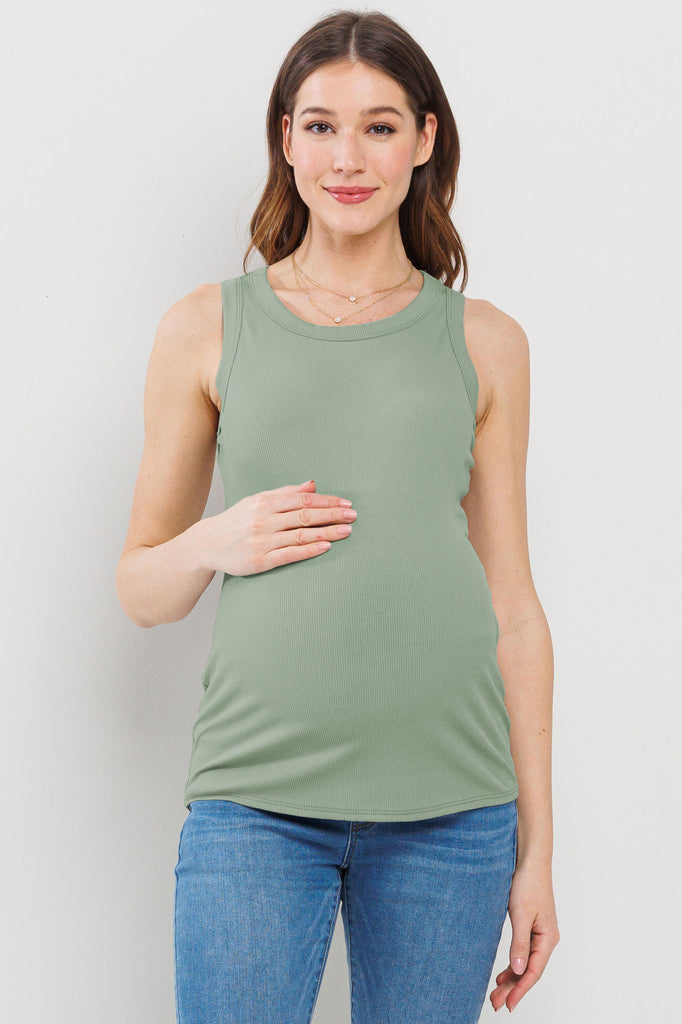 Sage Scoop Neck Basic Maternity Tank Top