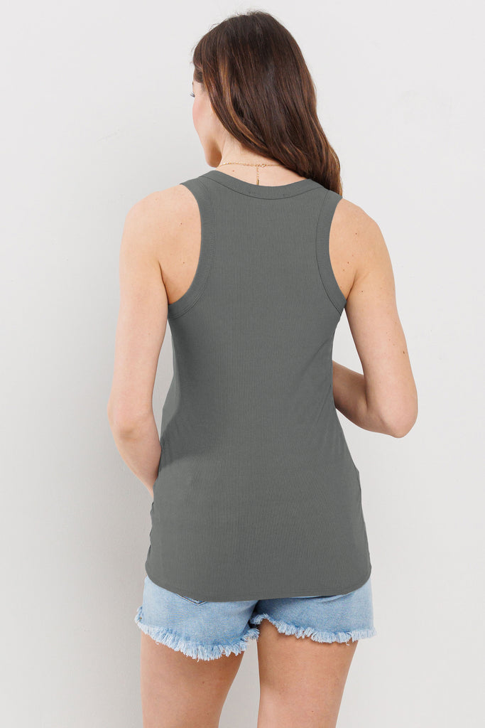 Olive Scoop Neck Basic Maternity Tank Top