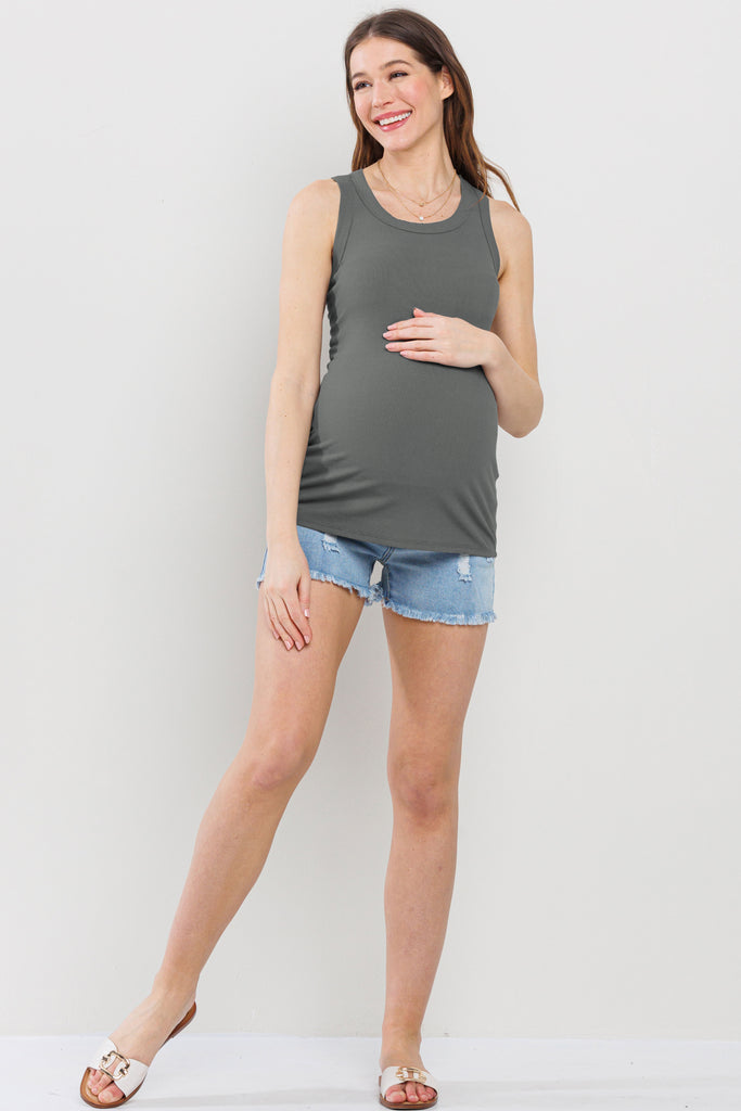 Olive Scoop Neck Basic Maternity Tank Top