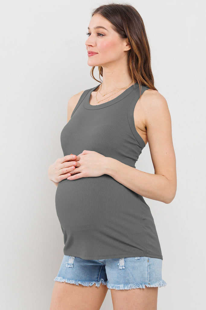 Olive Scoop Neck Basic Maternity Tank Top