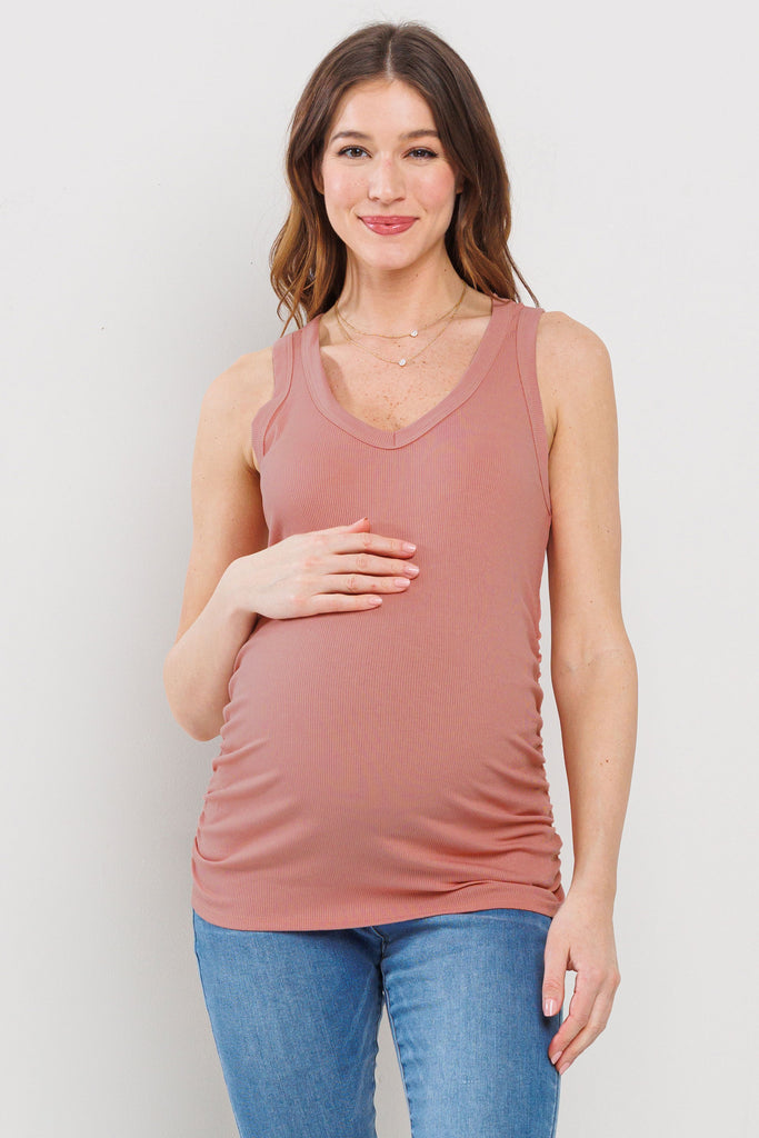 Coral Basic Maternity Tank Top with Side Ruching Front