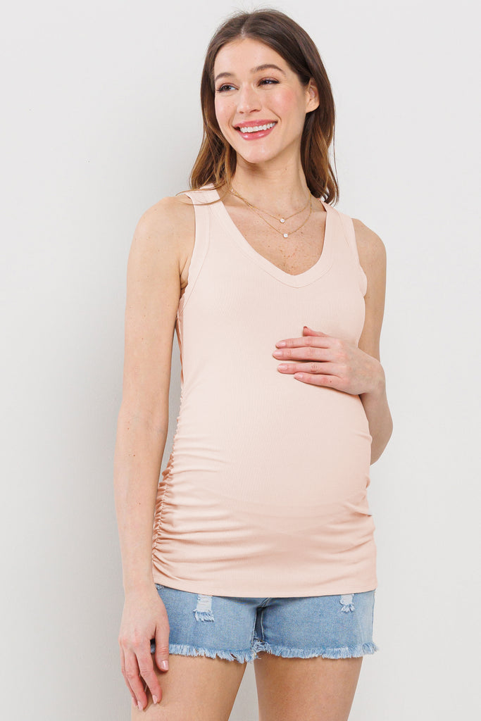 Blush Basic Maternity Tank Top with Side Ruching Front