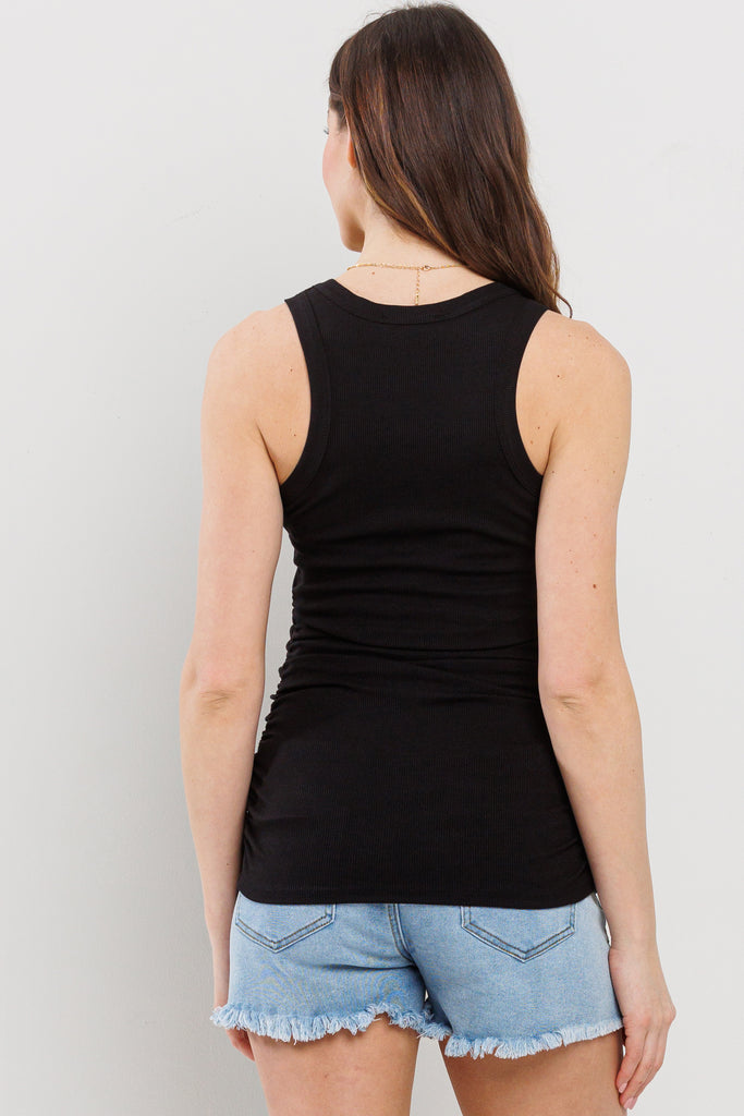 Black Basic Maternity Tank Top with Side Ruching Back