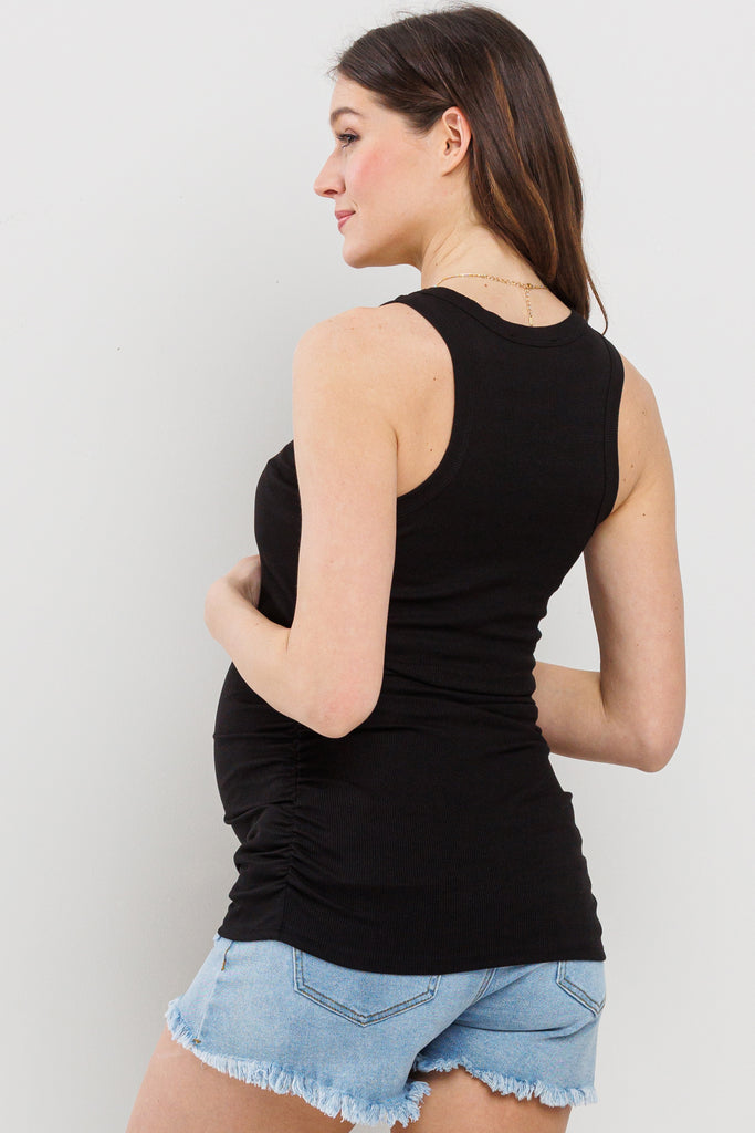 Black Basic Maternity Tank Top with Side Ruching Back